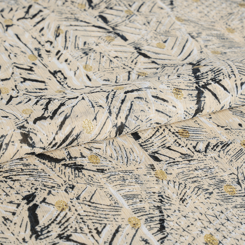 Ткань из шифонового крепа 75D неправильной формы с грязным золотистым принтом